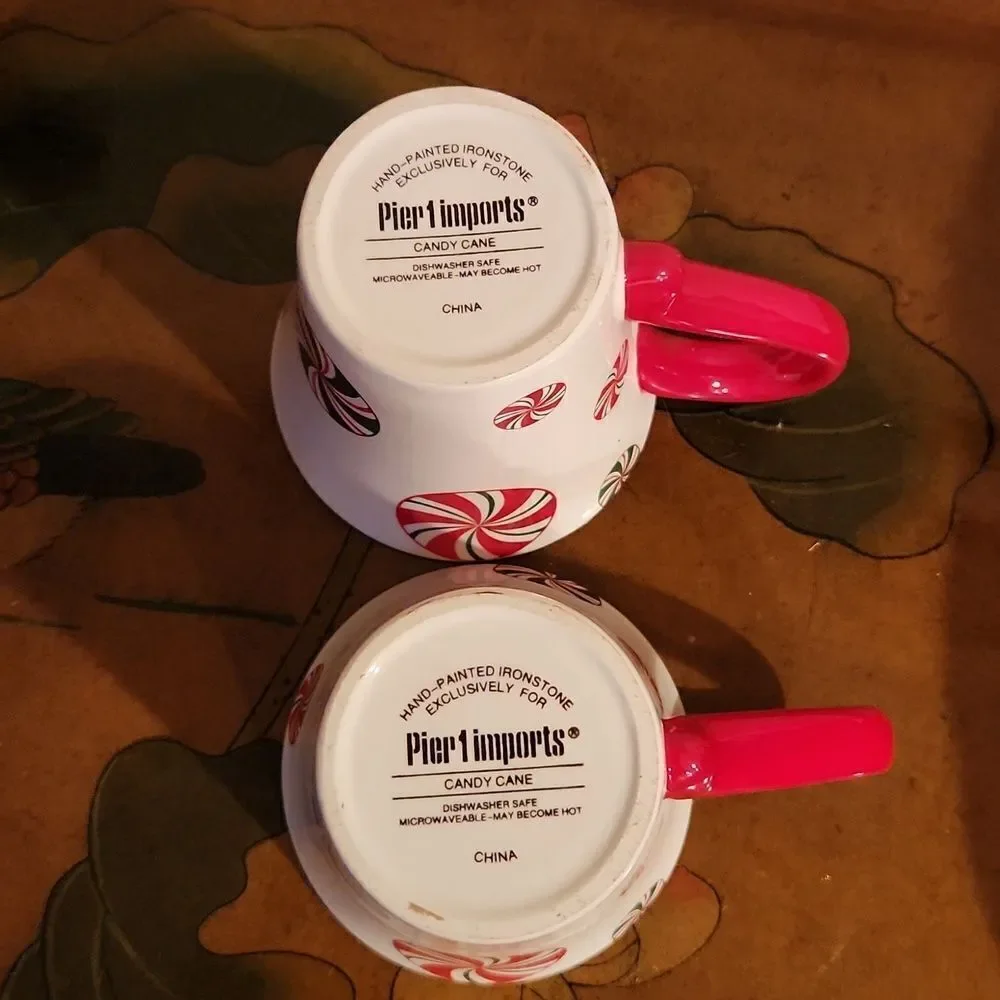 Pier 1 Imports Candy Cane Cup Mug 10oz. Set of 2